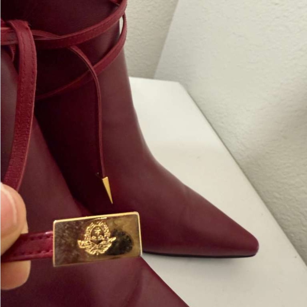 Versace Burgundy Leather Heeled Boots - Picture 3 of 12